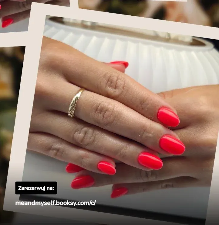 Manicure hybrydowy w kolorze koralowym neon — salon kosmetyczny Me & Myself Wołomin