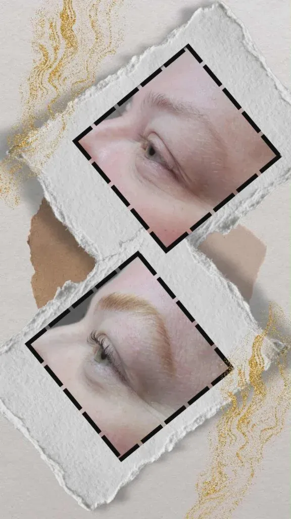Efekt laminacji brwi i rzęs przed i po zabiegu — salon kosmetyczny Me & Myself Wołomin