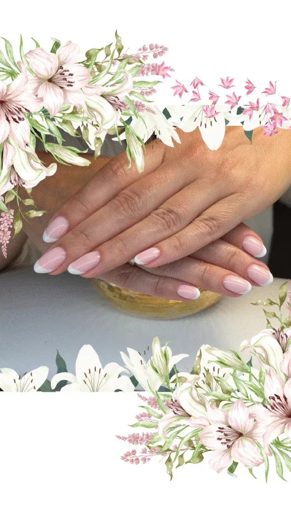 Manicure hybrydowy French — naturalne różowe paznokcie — salon Me & Myself Wołomin