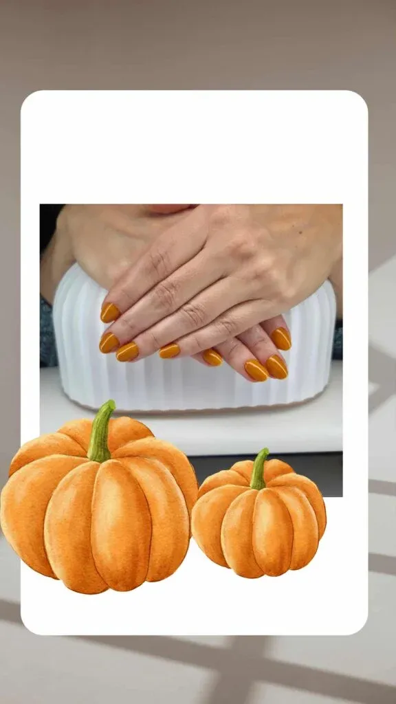 Manicure hybrydowy w kolorze ochry — jesienne paznokcie — salon Me & Myself Wołomin